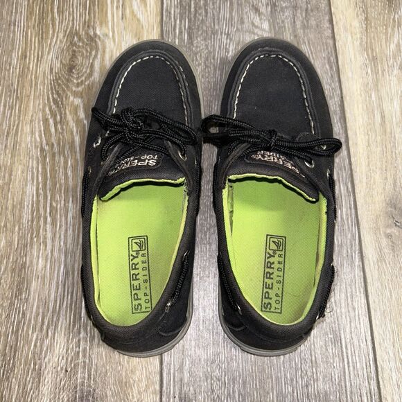 Sperry Top-Sider Halyard Loafers Youth US Size 3 Black Green Canvas Boat Shoes - Picture 8 of 11